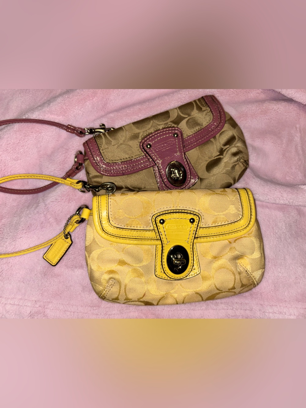 Coach Signature Wristlet Duo in Yellow and Pink-Brown